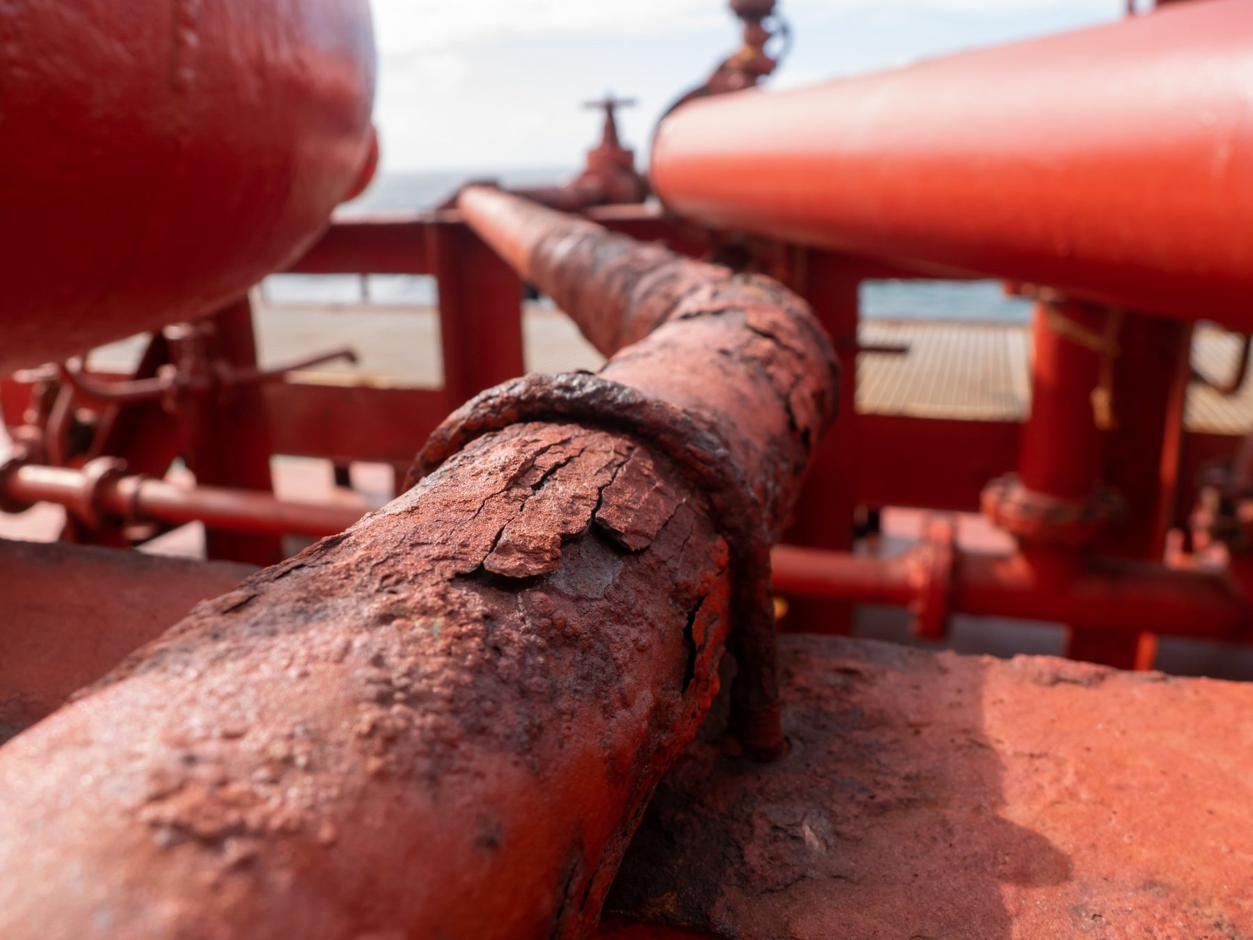 Corroded marine pipe requiring repair and renewal